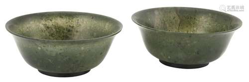 A Pair of Chinese Spinach Jade Bowls