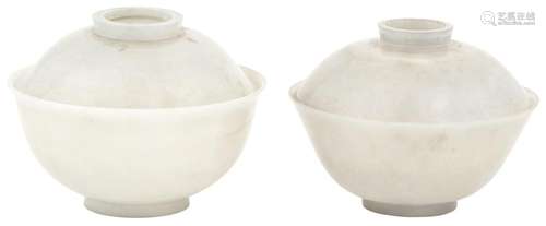 A Matched Pair of Chinese Jade Bowls and Covers