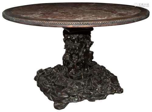 A Chinese Marble-Top Carved Hardwood Center Table