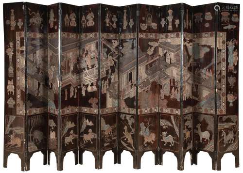 A Chinese Coromandel Twelve Panel Screen