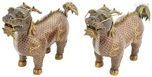 A Pair of Chinese Cloisonné Enamel Qilin