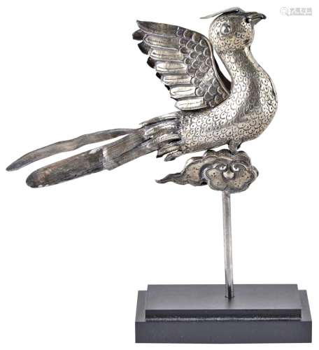 A Rare Chinese Silver Bird-Form Hair Ornament