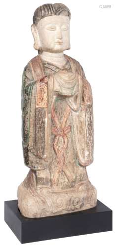 A Large Chinese Polychromed White Marble Figure of a Tomb Dignitary