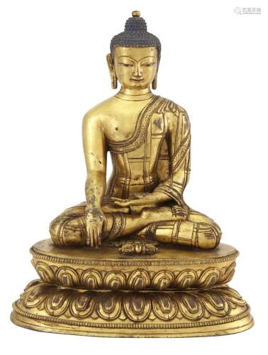 A Fine and Large Tibetan Gilt Copper Alloy Figure of Buddha Shakyamuni