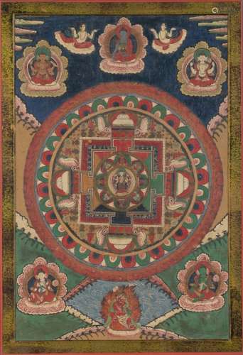A Tibetan Painted Mandala Thangka