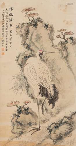 A Chinese Ink and Color Painting of a Crane Attributed to Yuan Shikai