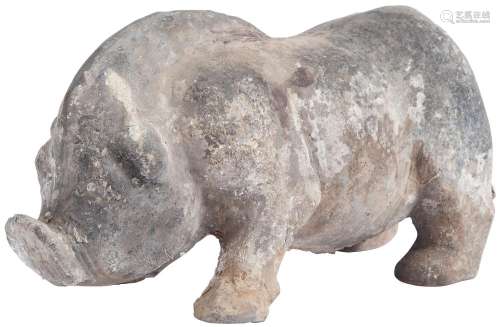 A Chinese Gray Pottery Figure of a Pig