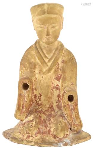 A Chinese Sichuan Pottery Figure of a Kneeling Boy