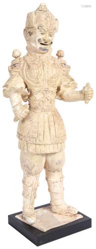 A Chinese Straw Glazed Pottery Figure of a Guard