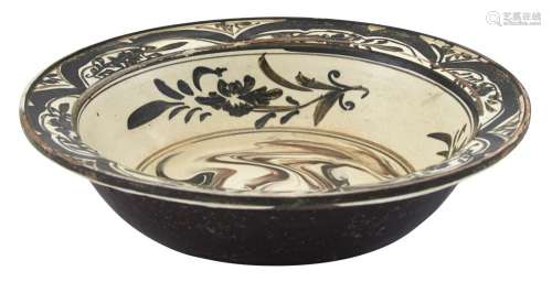 A Large and Rare Chinese Cizhou Black-Painted Dish