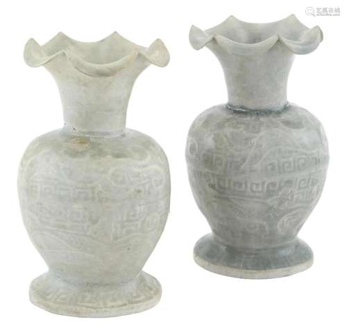 A Pair of Small Chinese Qingbai Molded Vases