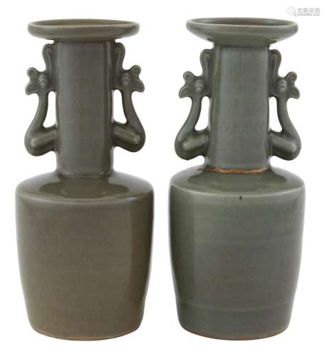 A Pair of Chinese Longquan Celadon Mallet Vases