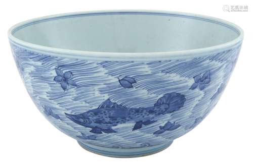 A Large Chinese Blue and White Fish Bowl