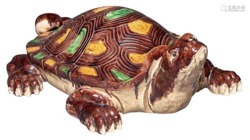 A Large Chinese Sancai Glazed Pottery Turtle