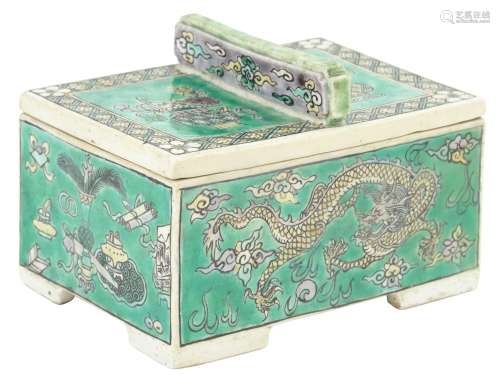 A Chinese Famille Verte Biscuit Porcelain Box and Cover