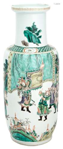 A Chinese Famille Verte Porcelain Rouleau Vase