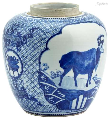 A Chinese Blue and White Glazed Porcelain Ginger Jar