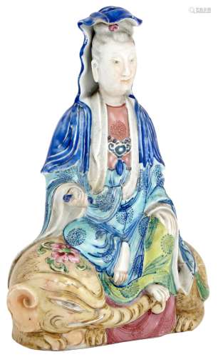 A Chinese Enameled Porcelain Figure of Guanyin