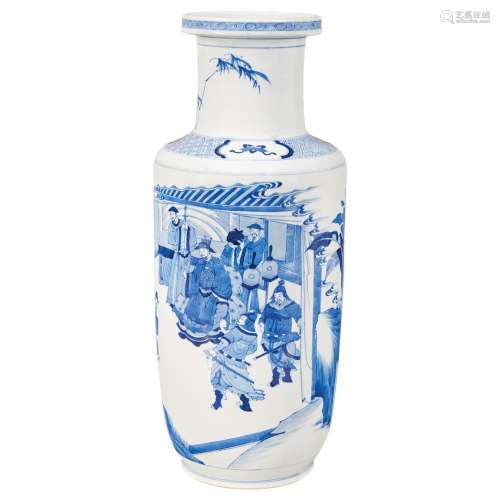 Chinese Blue and White Glazed Porcelain Rouleau Vase