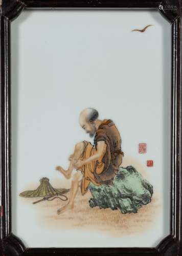 A Chinese Enameled Porcelain Plaque Attributed to Wang Qi