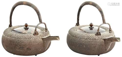 A Pair of Japanese Iron Tetsubin Teapots