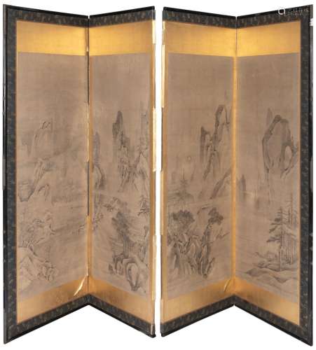 A Japanese Four-Panel Painted Screen