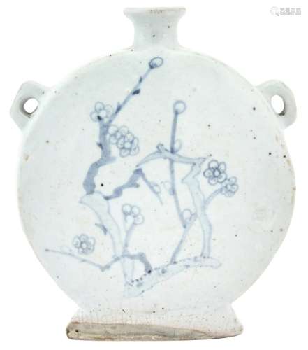 A Korean Blue and White Earthenware Twin-Handled Moon Flask