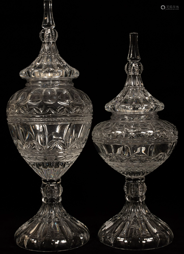 MARQUIS WATERFORD CRYSTAL COVERED JARS, TWO PCS., H