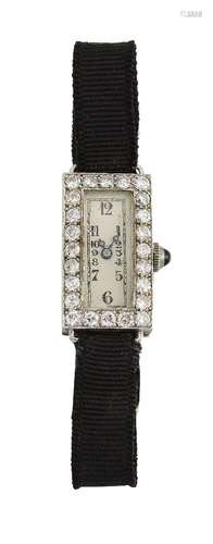 An Art Deco, platinum and diamond cocktail watch, the rectangular dial with Arabic numerals, to an