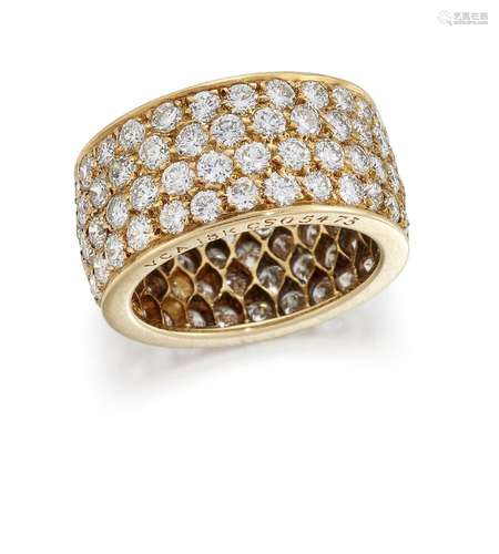 A diamond broad band ring by Van Cleef & Arpels, pavé-set with brilliant-cut diamonds, stamped VCA