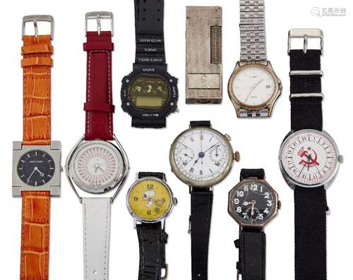 A group of watches, including: a Soviet stainless steel propaganda, manual wind wristwatch, the