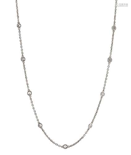 A diamond necklace, the oval link neckchain set at intervals with old-brilliant-cut diamond collets,