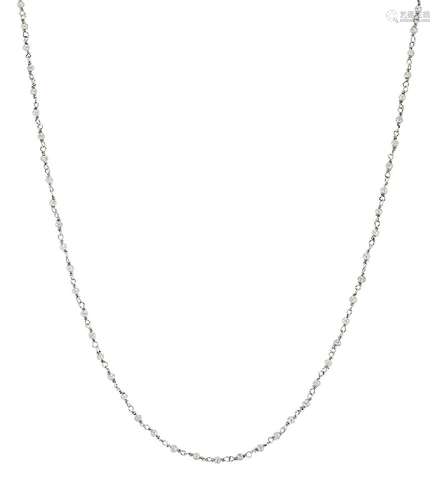 A delicate diamond necklace, with faceted spherical diamond spacers to connecting links, 43.5cm