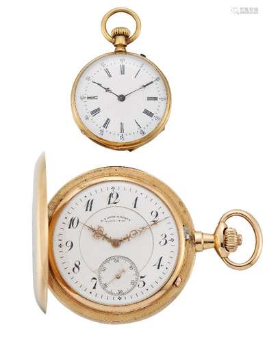 An early 20th century gold hunter case keyless pocket watch by A Lange & Söhne and an early 20th