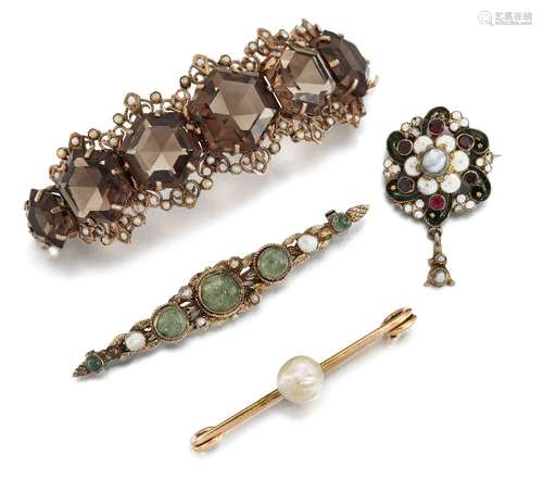 A small group of jewellery, comprising: a pearl single stone brooch; a late 19th century Austro-