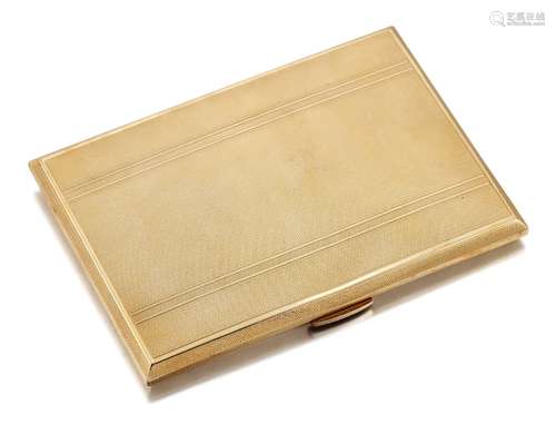 A 9ct gold cigarette case, of engine turned rectangular form, the interior with inscription dated