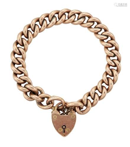 A bracelet, of curb link design with 9ct gold padlock clasp, padlock with Birmingham hallmarks