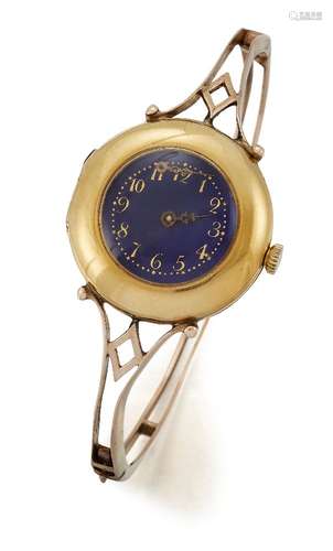 An early 20th century gold watch, the blue enamel circular dial with applied gilt Arabic numerals in