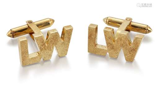 A pair of cufflinks, modelled as textured 'LW' monograms to hinged bar fittings, width 2.