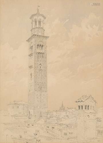 Axel Herman Haig RE, Swedish 1835-1921- Tower in Verona; pencil and watercolour, signed with