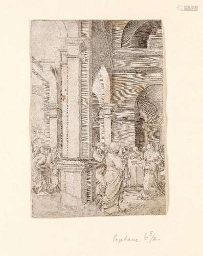 Frans Crabbe van Espleghem, Flemish c.1480-1553- Christ presented at the temple; etching and