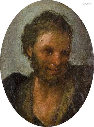 Bolognese School, mid-late 17th century- Portrait of a smiling man; oil on canvas laid down on