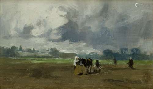 Richard Gibbs Henry Toovey RE, British 1861-1927- Cows in a pasture; oil on panel, bears inscribed