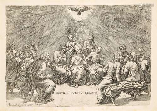 Gian Jacopo Caraglio, Italian c.1500-1565- Pentecost, after Raphael; etching and engraving,