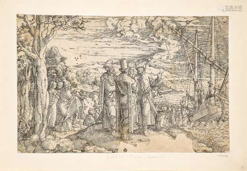 Jan Swart van Groningen, Dutch c.1490/1500-c.1558- Christ Preaching; woodcut, signed with initials