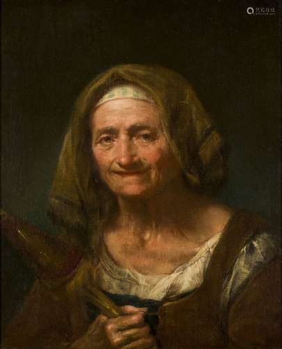 Giuseppe Nogari, Italian 1699-1763- Portrait of an elderly woman; oil on canvas, bears inscribed