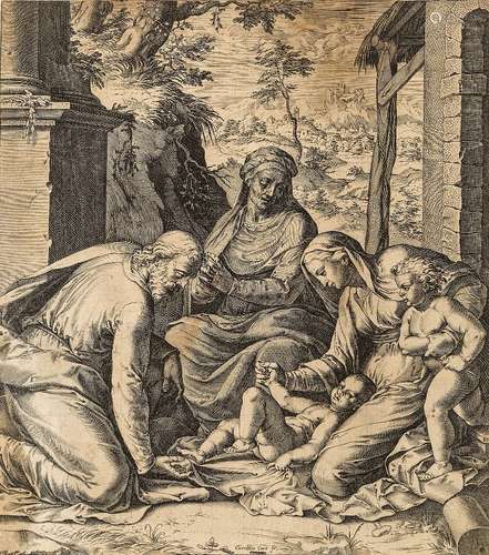 Cornelis Cort, Dutch c. 1533-c.1578- The Holy Family with Saints Anne and John the Baptist;