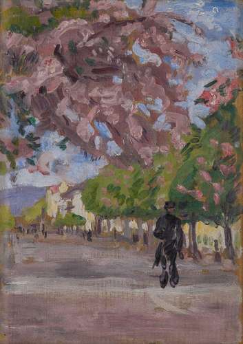 Arthur Haythorne Studd, British 1863-1919- The Boulevard; oil on panel, 22x16cm Provenance: Liss