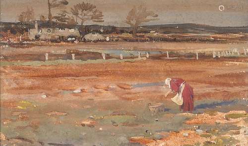 Frank Richards RBA, British 1863-1935 exh 1883-1925- River landscape; watercolour on an artist’s