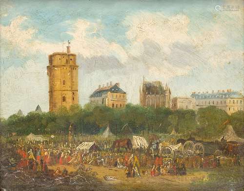 French School, early-mid 19th century- Military encampment with the Château de Vincennes and